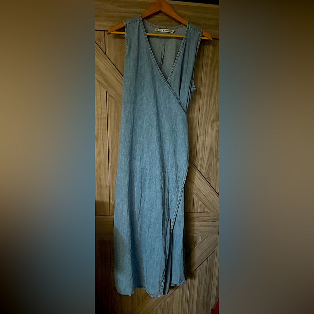 Tommy Hilfiger Light Wash Asymmetrical Denim Maxi Dress